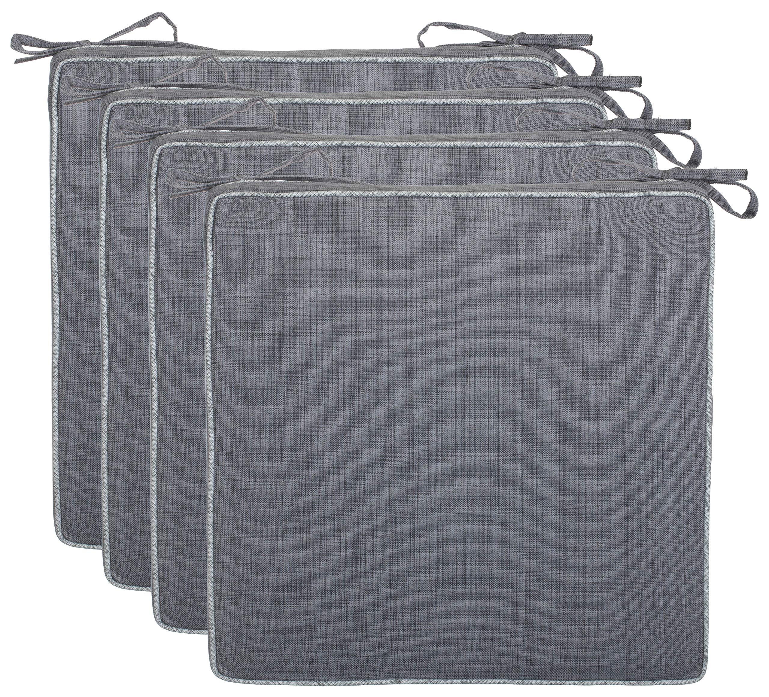 Brandsseller Lot de 4 Coussins de Chaise 40x40x4 cm - Galette de Chaise hydrofuge et anti-salissure avec Liens en aspect Lin – pour l’intérieur et l’extérieur – Cuisine, Terrasse, Jardin – Gris