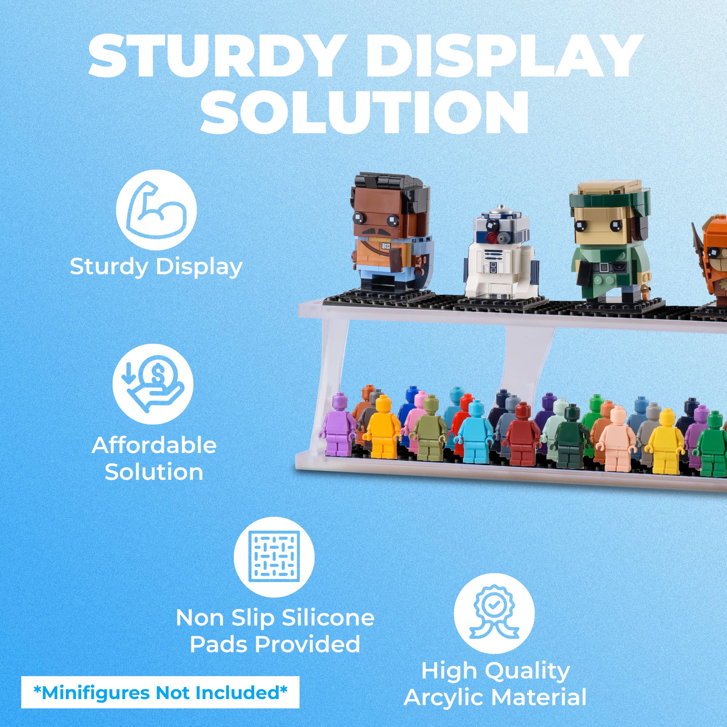 Tapeera Stołowa Gablota na minifigurkę Mieści do 72 Minifigurek lub Zestaw Mini Klocków – Akrylowa Witryna Kompatybilna z Głównymi Markami – Organizer na Półkę