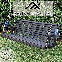 Vista 2 de Columpio Amish resistente para terraza (800lb) con cadenas para colgar y posavasos