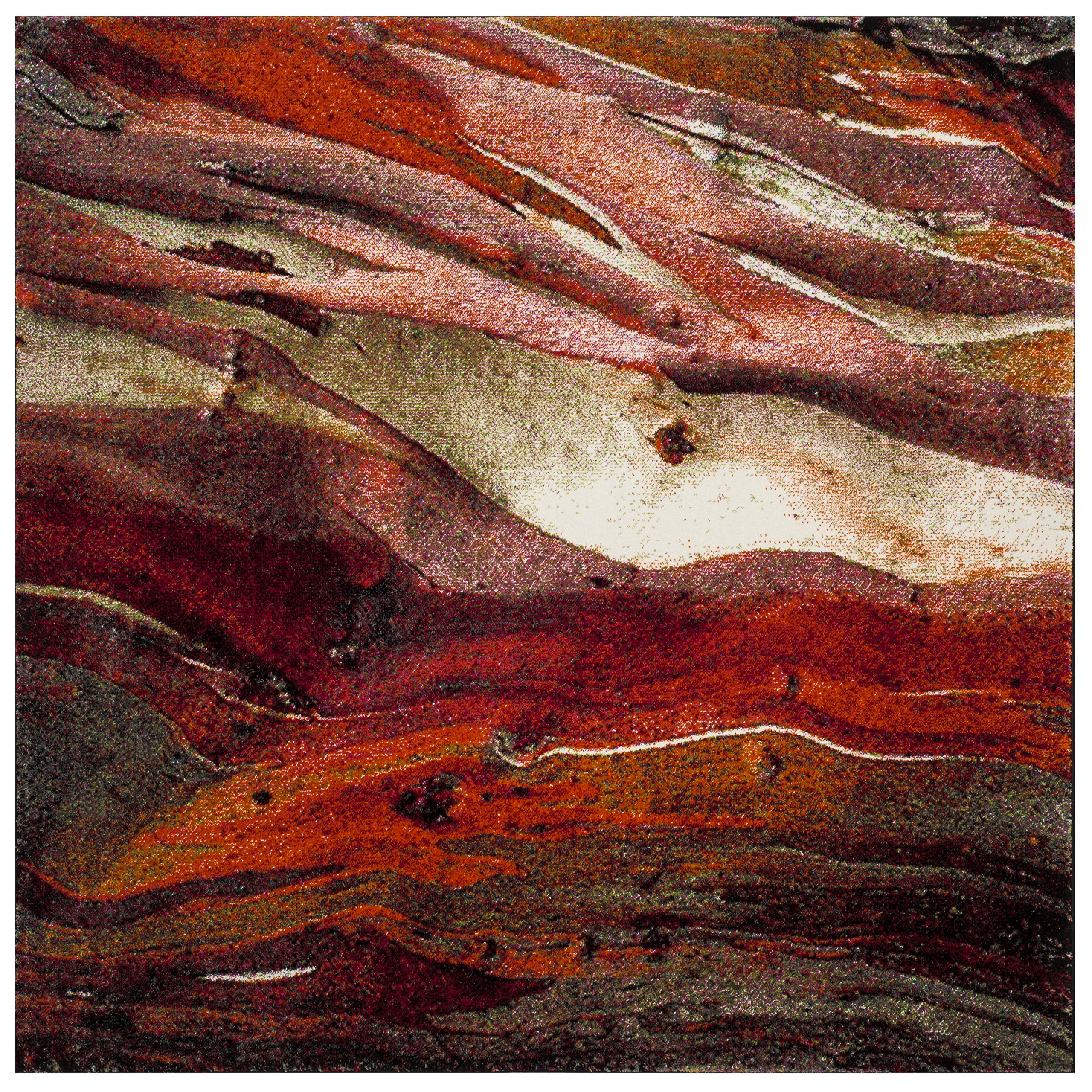 SAFAVIEH Glacier Collection 10' Square Red/Multi GLA126A Modern Abstract Non-Shedding Living Room Bedroom Area Rug