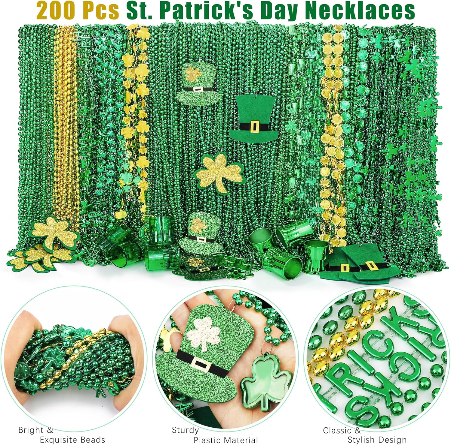 Fovths 100 Pieces St Patrick's Day Beads Necklaces Bulk 18 Kinds of Pendants Green Shamrock Coins Hat St Patricks Beads Necklace for Parade St Patrick's Day Decoration Party Supplies - Image 3