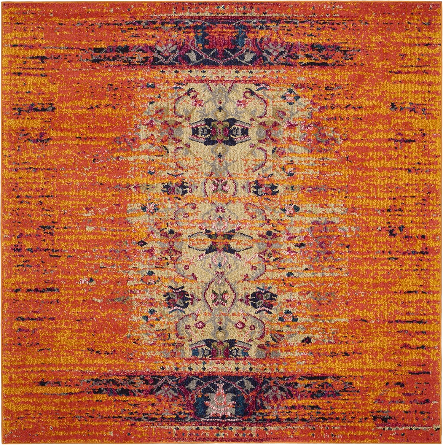Vibrant Monaco Orange/Multi 5' Square Synthetic Area Rug