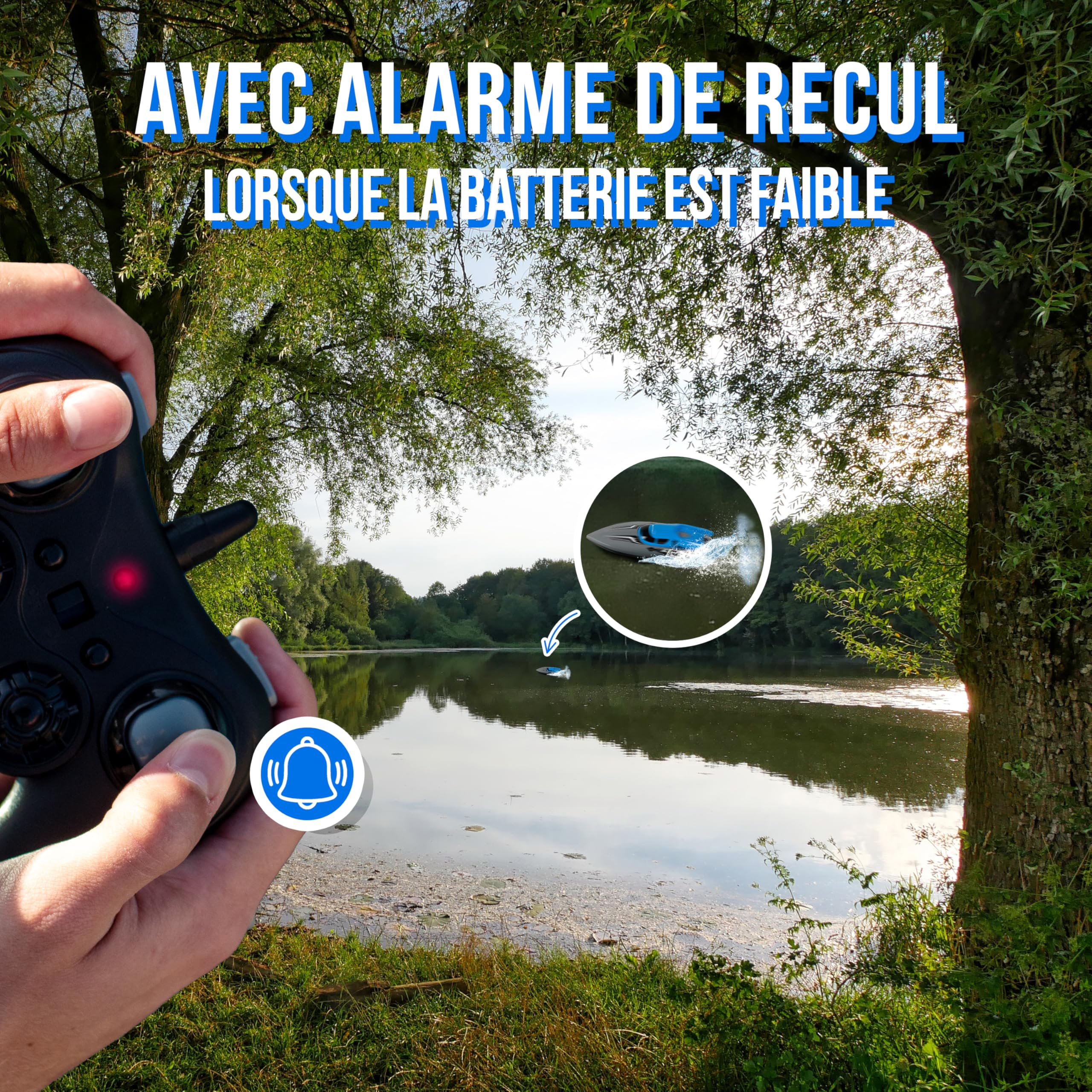 Silvergear® Bateau Télécommandé à Grande Vitesse 30Km/h et 2.4GHz | Anti-basculement pour Enfants et Adultes | RC Electrique