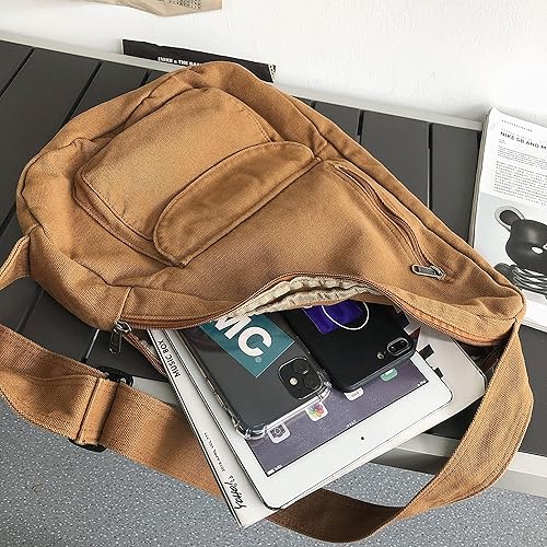 Miniatura 5 de Bolso cruzado de lona para mujeres y hombres, bolsa de viaje casual, senderismo, pecho pequeño, bolso de hombro al aire libre