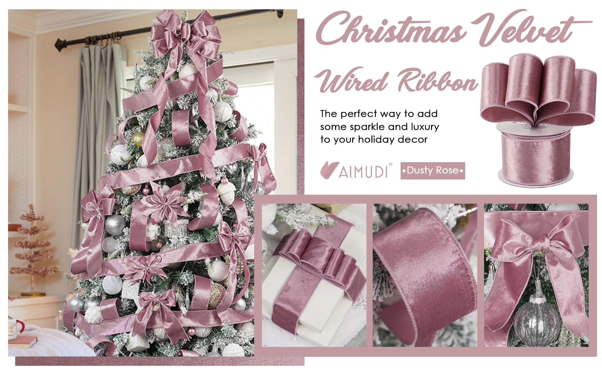 Amazon.com: AIMUDI Dusty Pink Velvet Wired Ribbon 2.5 Inch Mauve