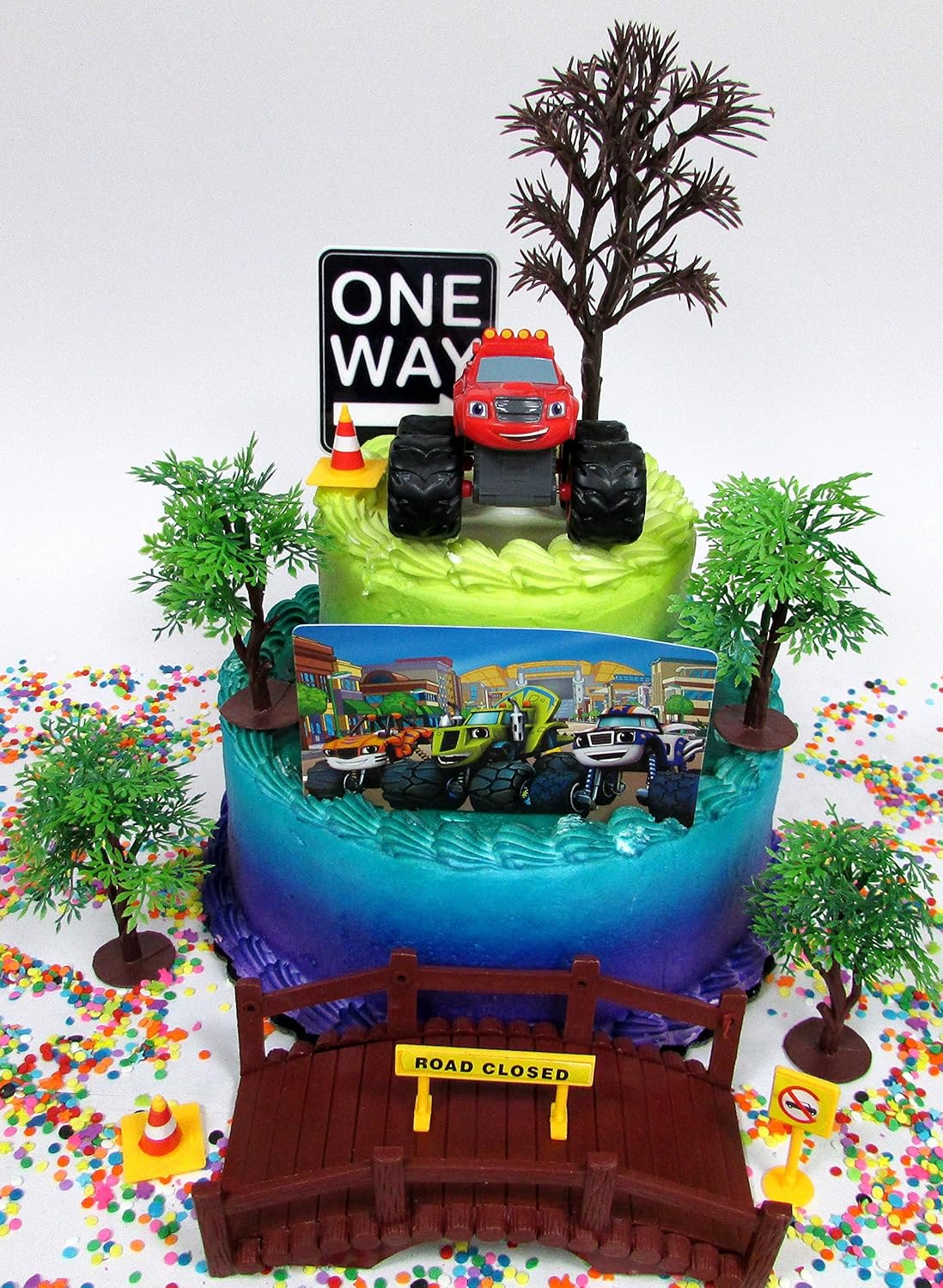 Amazon Com Blaze And The Monster Machines Birthday Cake Topper Set Featuring Blaze And Other Decorative Themed Accessories Grocery Gourmet Food