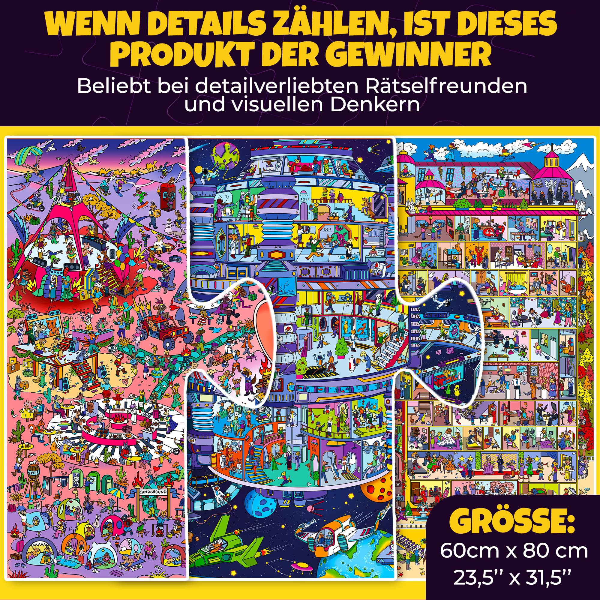 Puzzle für Erwachsene 1000 Teile – 1000-Teile-Puzzles für Erwachsene | 3er-Puzzleset in hochwertiger Box – Desert Whirl, Galactic Tails, Hotel Wildeluxe – Herausforderungen – Eindrucksvolle Tier-
