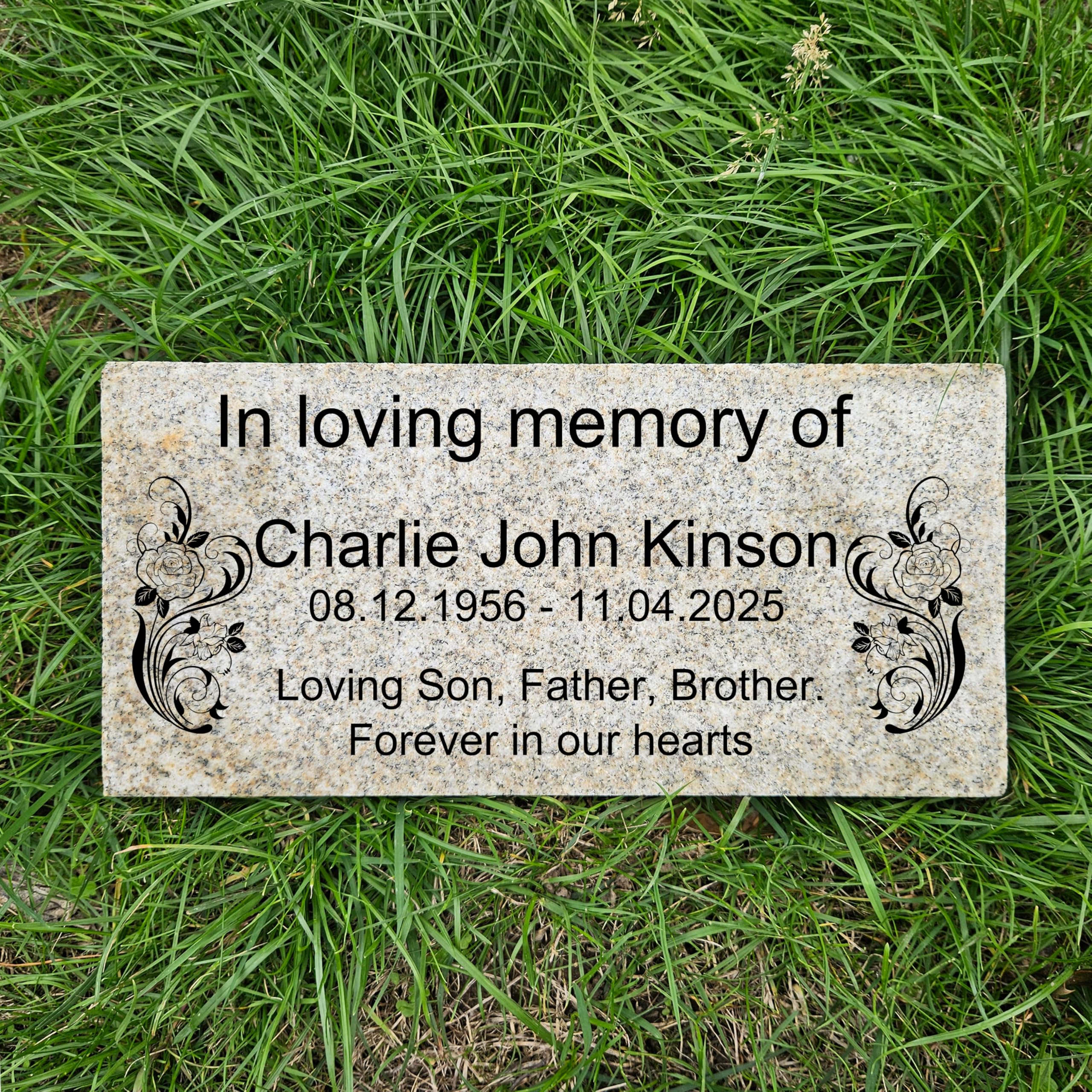 Uktmall Yellow Personalised Natural Granite Memorial Plaque, 7 Rose,Multiple Size, Multiple Size Colour, 30Mm Thick, Granite Headstone, Engraved, Crematorium, Grave, Memorial Stone, Memorial (Yellow)
