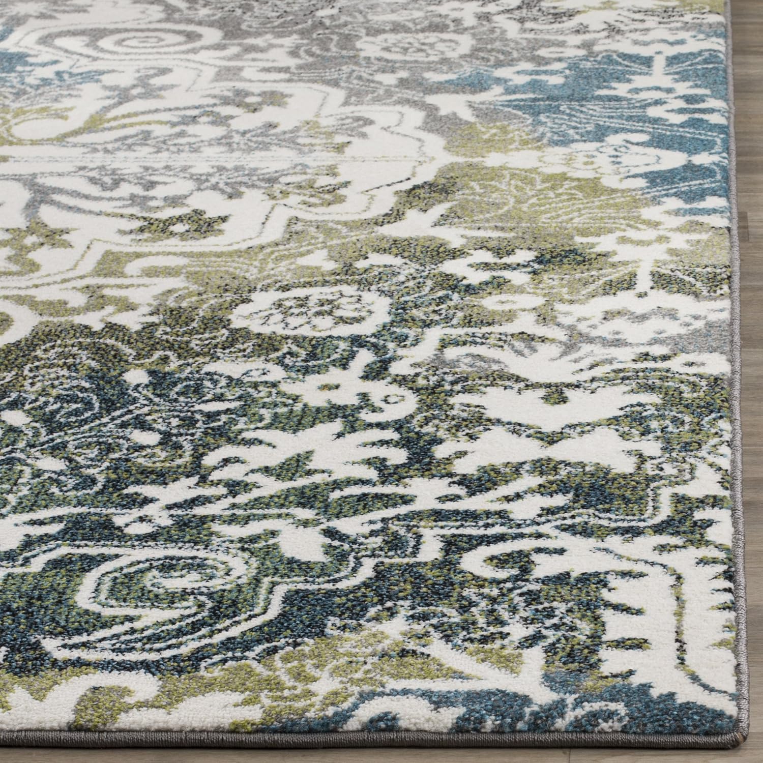 SAFAVIEH Watercolor Collection Area Rug - 5'3" x 7'6", Ivory & Peacock Blue, Boho Chic Medallion Design, Non-Shedding & Easy Care, Ideal for High Traffic Areas in Living Room, Bedroom (WTC669B)