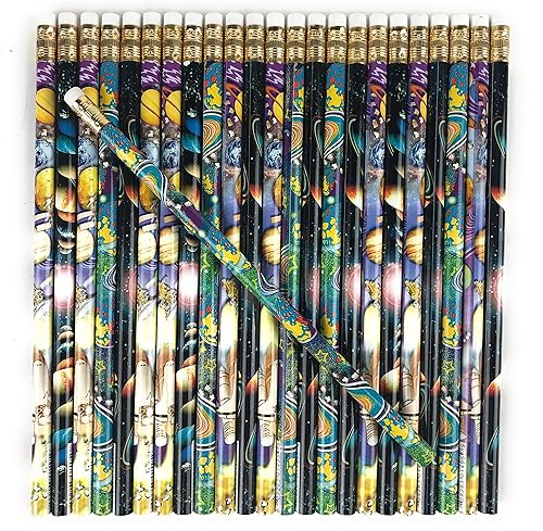 Lápices galaxia, lápices del espacio exterior, lápices de ciencia para niños, hechos en Estados Unidos (juego de 24 lápices)