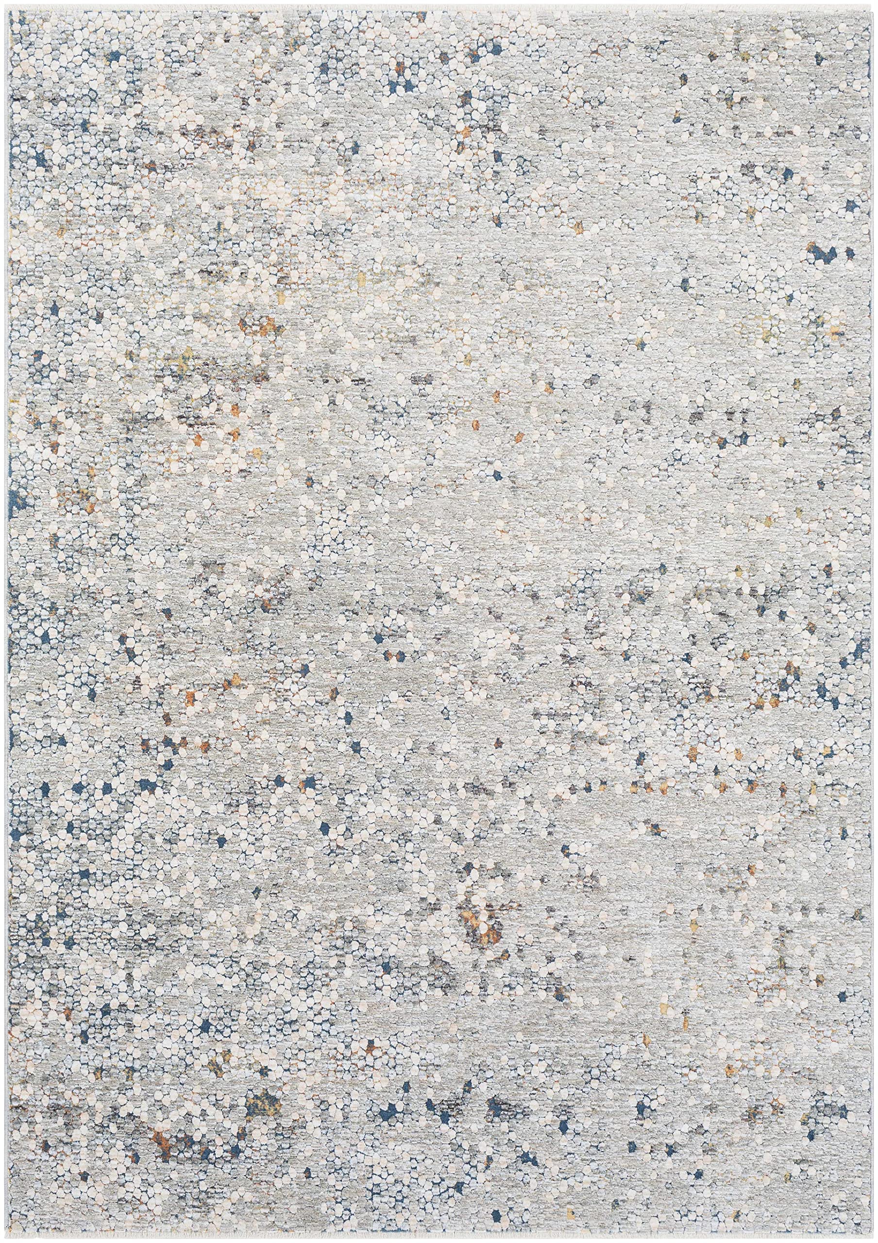 View 1 of *+++STOCK PHOTO FOR REFERENCE ONLY ***Hauteloom Hamler Living Room, Bedroom Area Rug - Mosaic Abstract Geometric Distressed Faded - Contemporary Modern Minimalist Transitional - Sage, Teal, Ivory, Gray, Blue - 15" x 15’