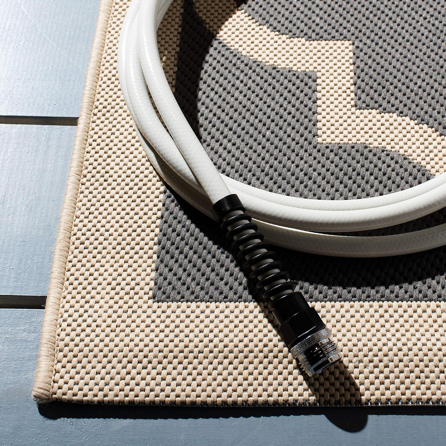 SAFAVIEH Washable Rug Outdoor Courtyard Collection - 6'7" x 9'6", Anthracite & Beige, Non-Shedding & Easy Cleaning, Ideal for Patio, Backyard, Mudroom (CY6914-246)