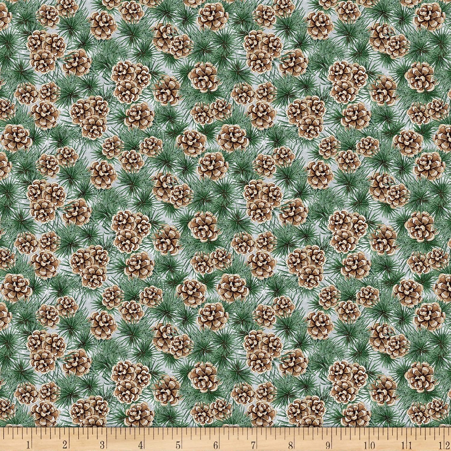 Joyful Tidings Pine Cones Green, Quilting Fabric by the Yard