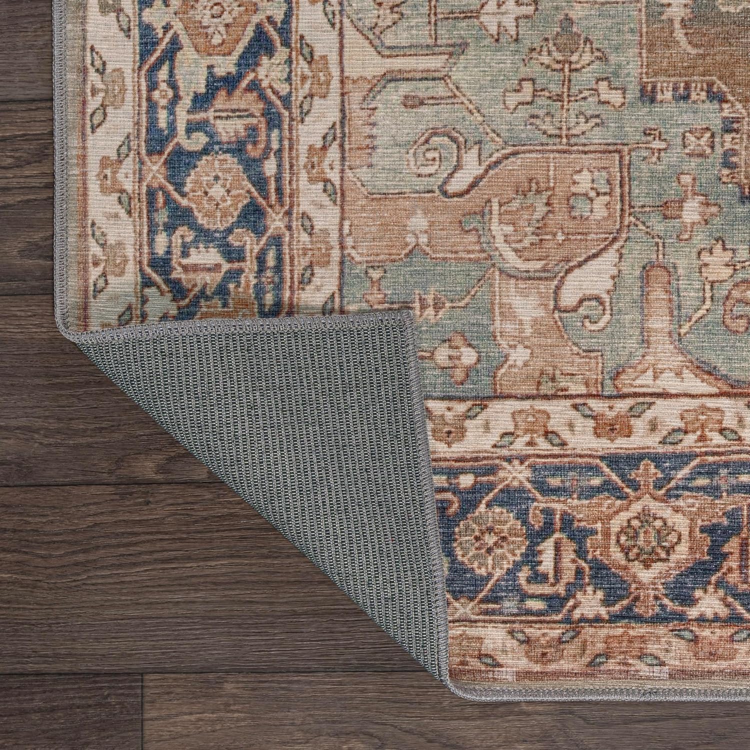 JONATHAN Y Machine Washable Beige/Blue Indoor Area Rug 3X5 ft, Maris Ornate Medallion for Living Room, Bedroom, Kitchen, Office, Easy-Cleaning, High Traffic, Pet-Friendly, Non-Shedding (WSH109D-3)