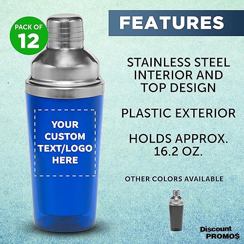 Miniatura 10 de Juego de 12 cocteleras personalizadas de 246 onzas paquete a granel personalizado kit de barman perfecto para martini cócteles otras bebidas color