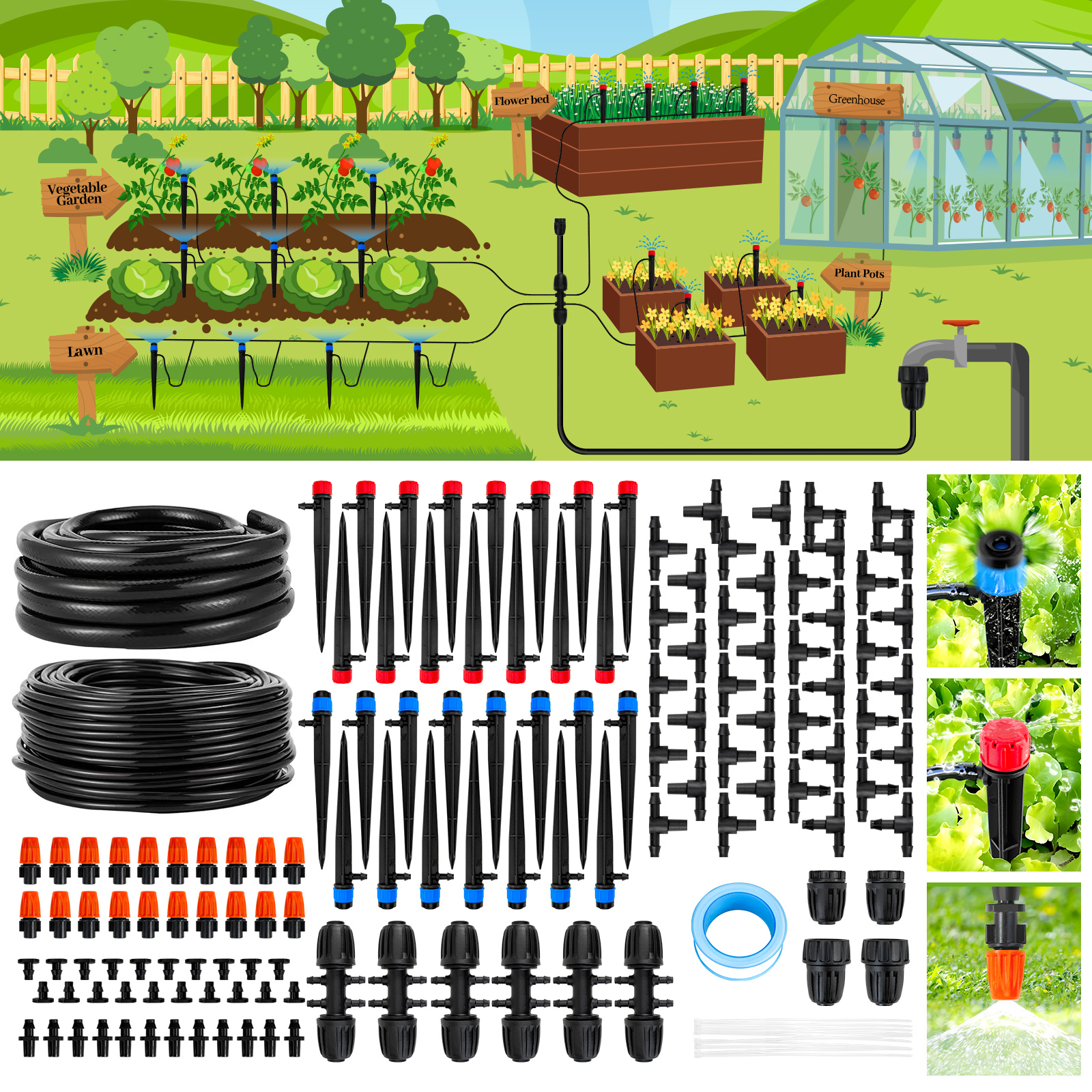 240ft Drip Irrigation Kit Automatic Garden Watering 240FT Kit ...