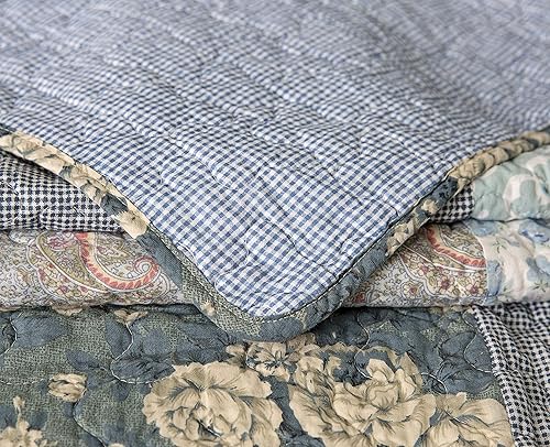 Miniatura 5 de SLPR Wildflowers - Juego de ropa de cama de retazos de 2 piezas, edredón de tamaño individual con 1 funda edredón de cama azul y verde, colcha