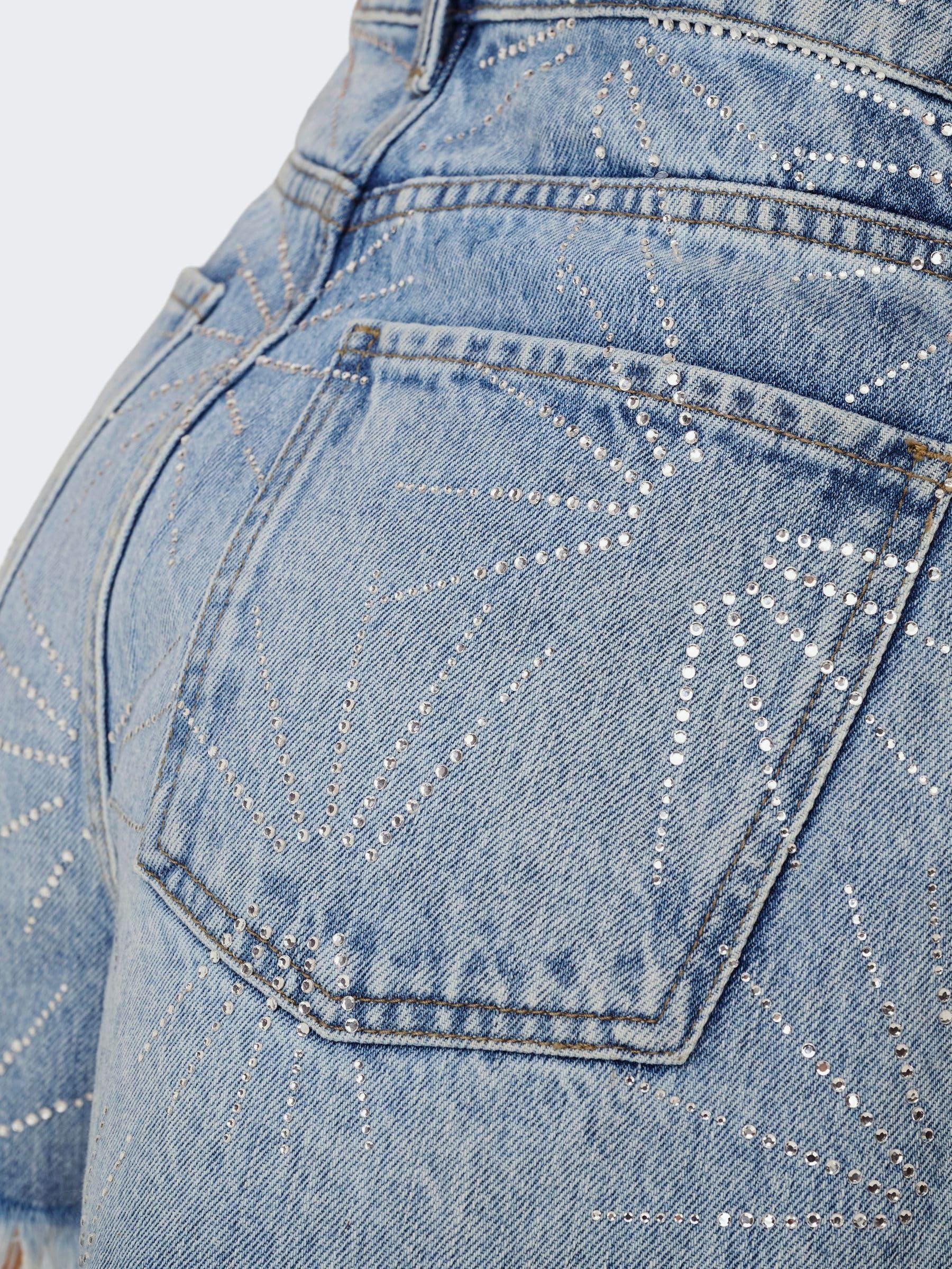 ONLY Women's Onlgabi Rhinestone Hw RW Shorts DNM Azg