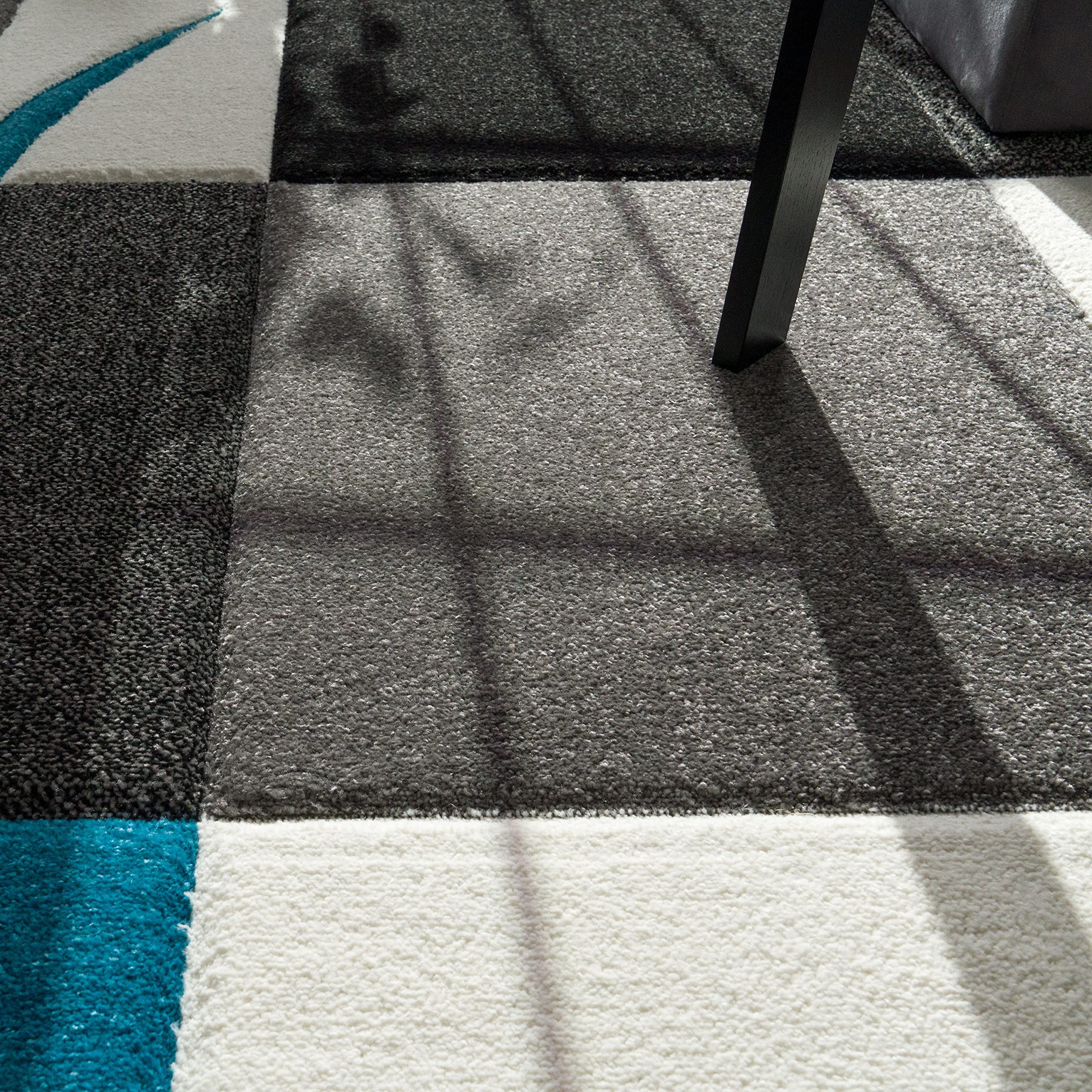 Paco Home Tapis De Créateur Aux Contours Découpés à Carreaux en Turquoise Noir Crème, Dimension:120x170 cm