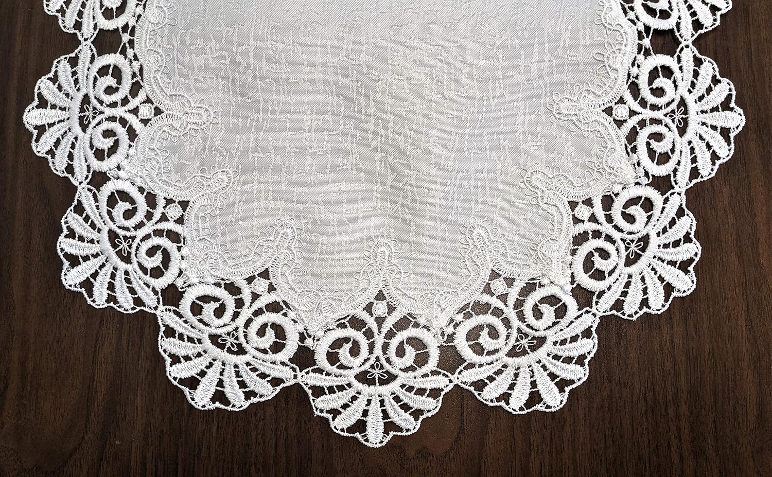 Table Runner or Dresser Scarf in Bleached White Fancy Lace and Fabric Size 36 x 15 inches