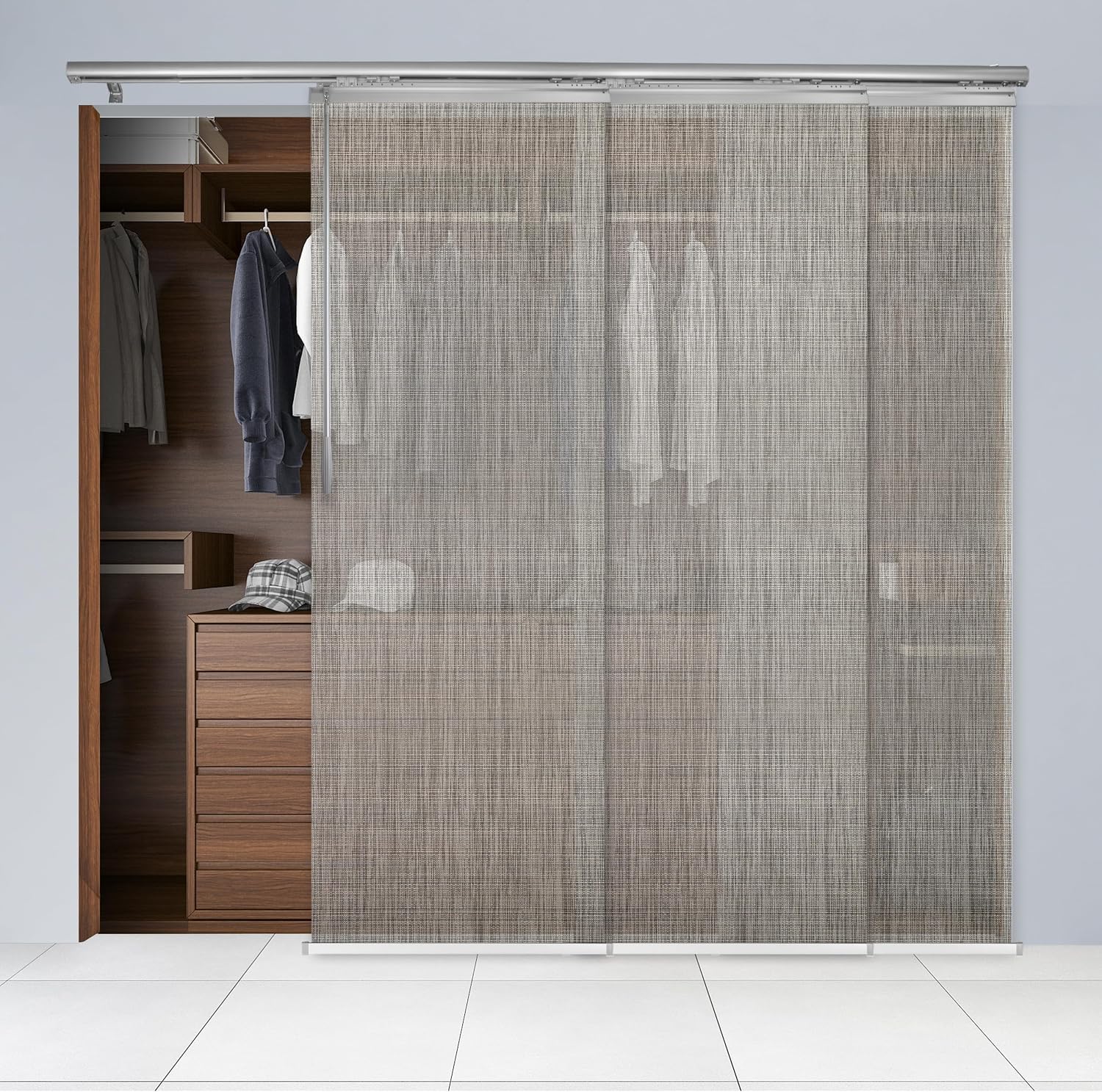 A&F Rod Décor - Mathis 3-Panel Single Rail Black Panel Track Extendable 36"-66" W x 116" H, Panel Width 23.5"
