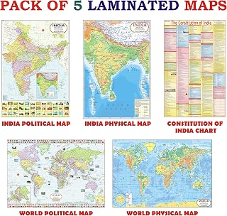 India & World Map ( Both Political & Physical ) with Constitution of India Chart | LAMINATED | SET OF 5 | Useful for UPSC,... Price In India