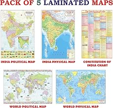 India &amp; World Map ( Both Political &amp; Physical ) with Constitution of India Chart | LAMINATED | SET OF 5 | Useful for UPSC,...