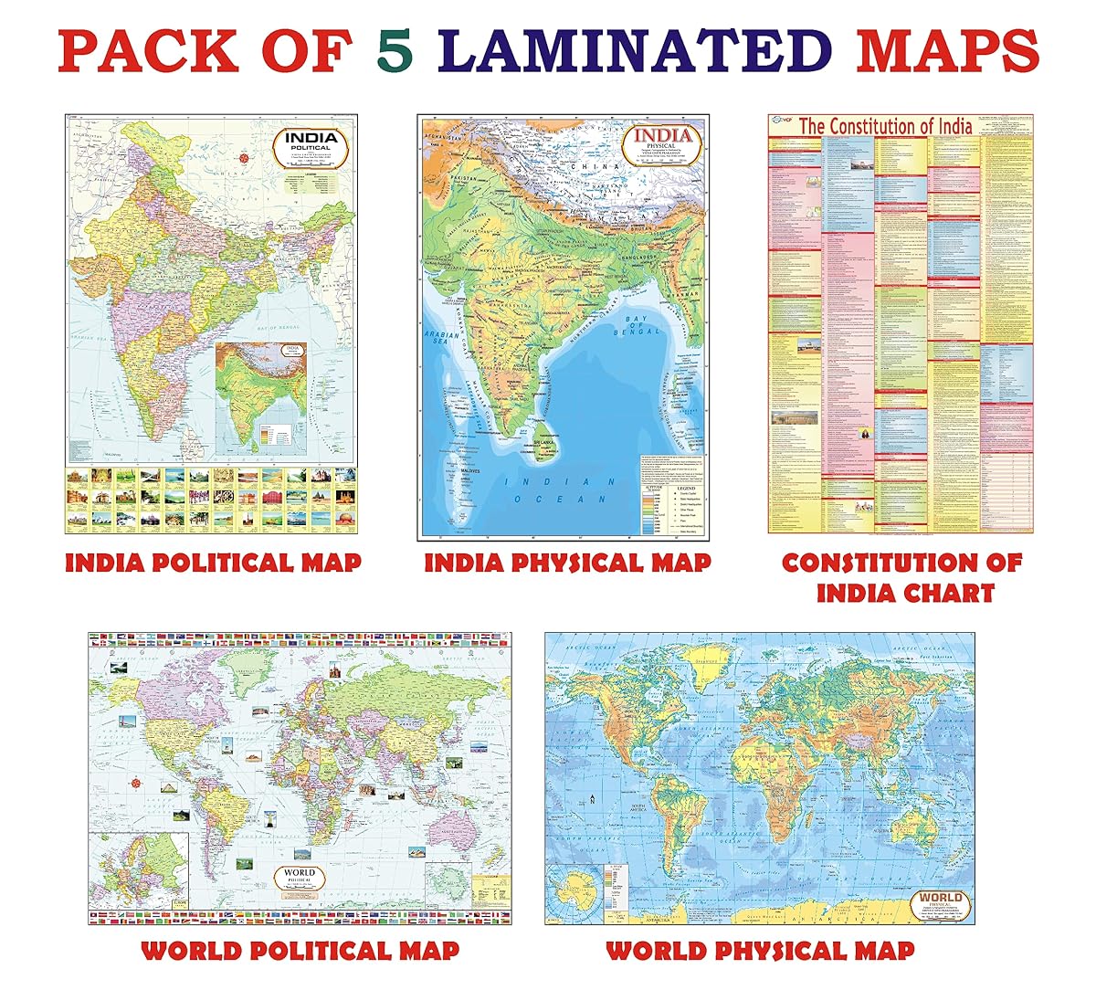 India & World Map ( Both Political & Physical ) with Constitution of India