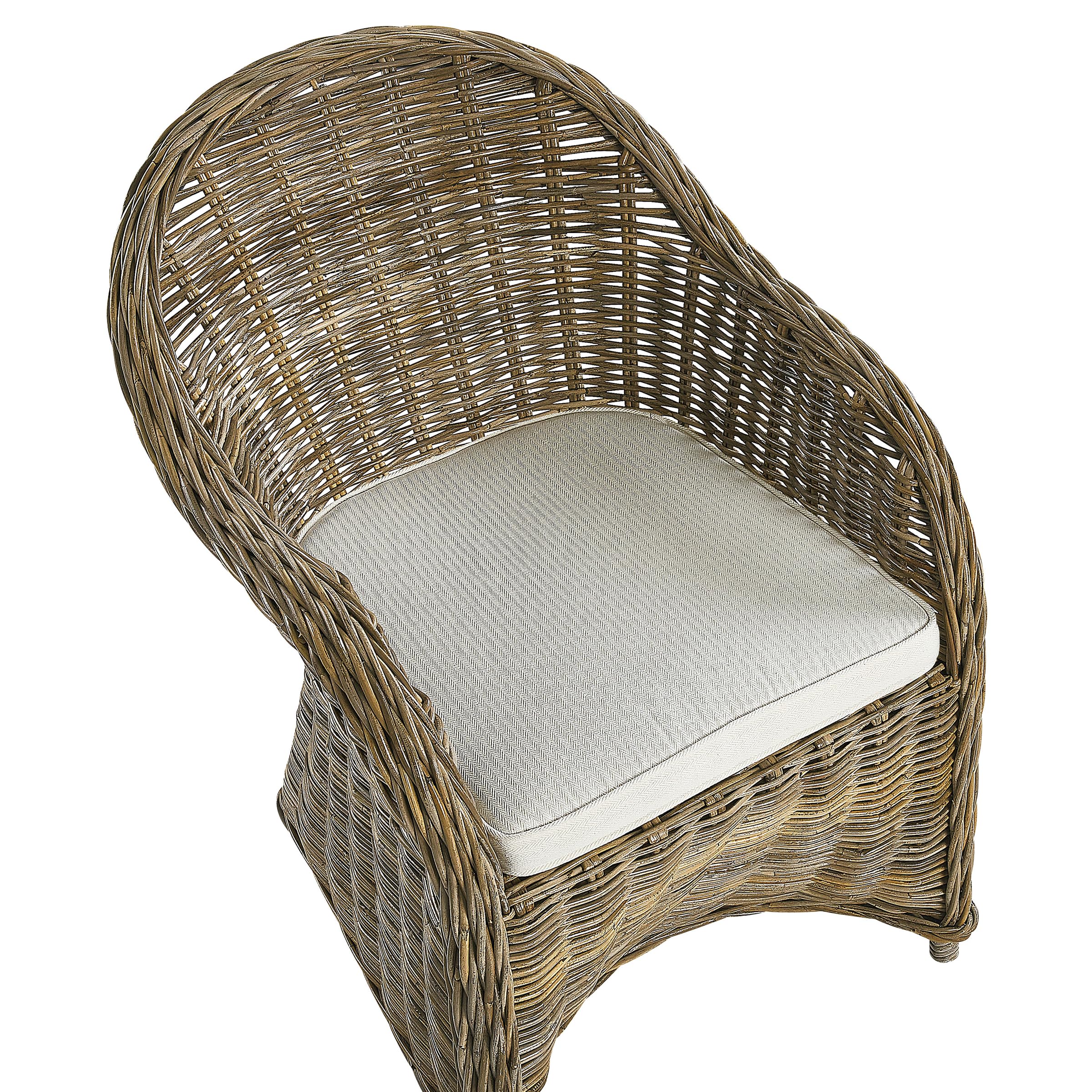 Set poltrone da giardino in rattan naturale con cuscini in cotone bianco
