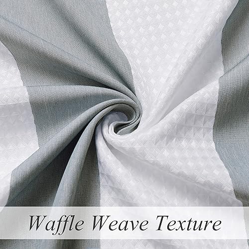 Miniatura 6 de WEST LAKE Cortina de ducha de tela de gofre, a rayas grises y blancas, con tejido texturizado, sin gancho, cortinas de baño, resistentes al agua,