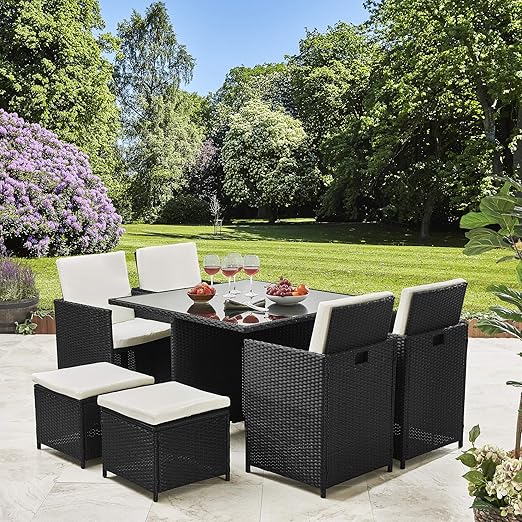 Sunny Seasons Rattan Cube Garden Furniture Dining Set 8 seater outdoor