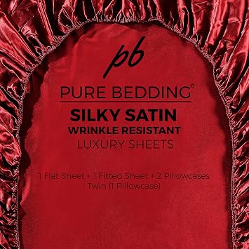 Satin Sheets California King [4-Piece, Burgundy] Luxury Silky Bed Sheets Extra Soft 1800 Microfiber Sheet Set, Wrinkle, Fade, Stain Resistant - Deep Pocket Fitted Sheet, Flat Sheet, Pillow Cases