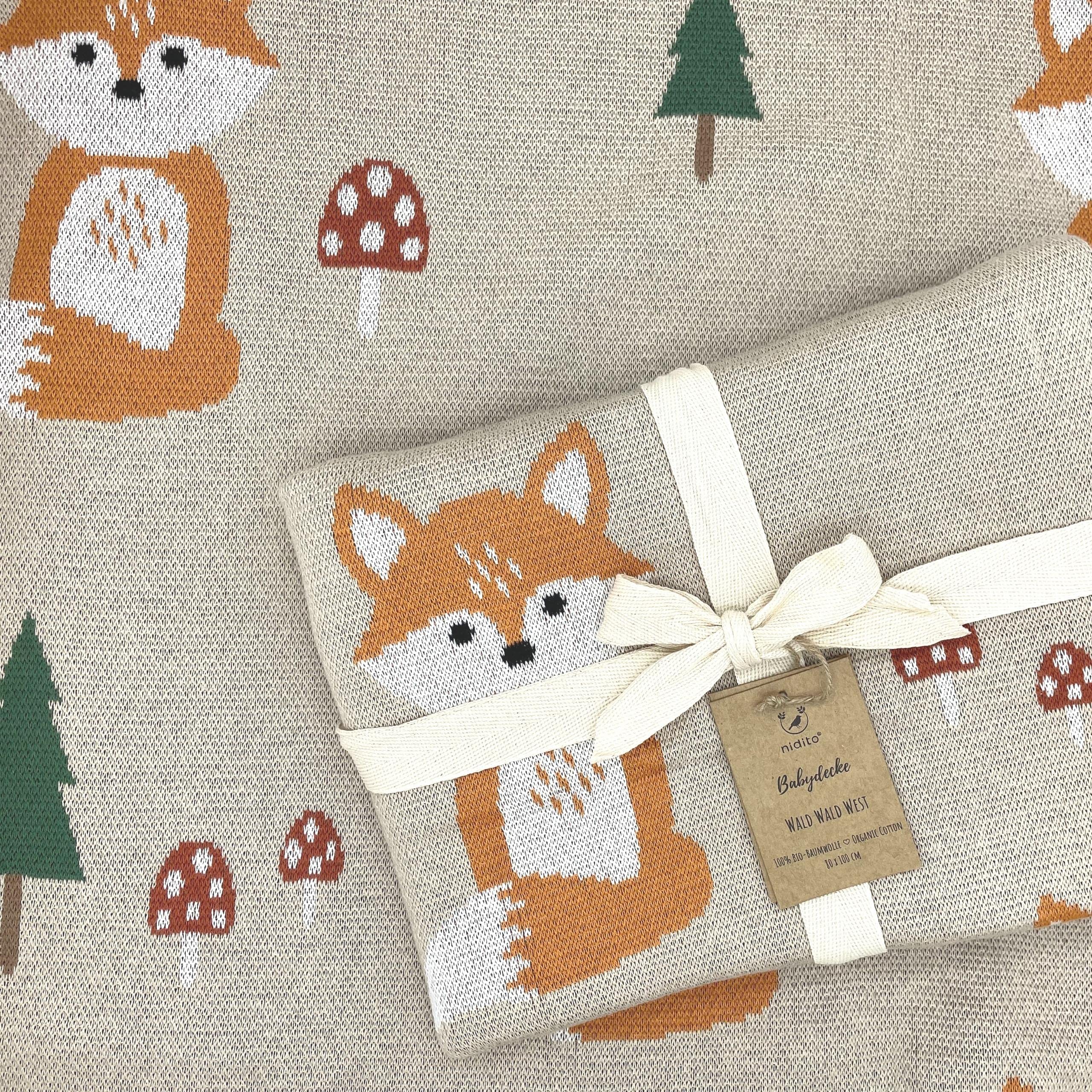 Hochwertige Bio Babydecke Baumwolle Beige Fuchs - 100% GOTS Bio-Baumwolle - 80x100 cm - herrlich weich | Babydecke Mädchen Junge | Baby Wolldecke | Kuscheldecke | Baby-Geschenk zur Geburt