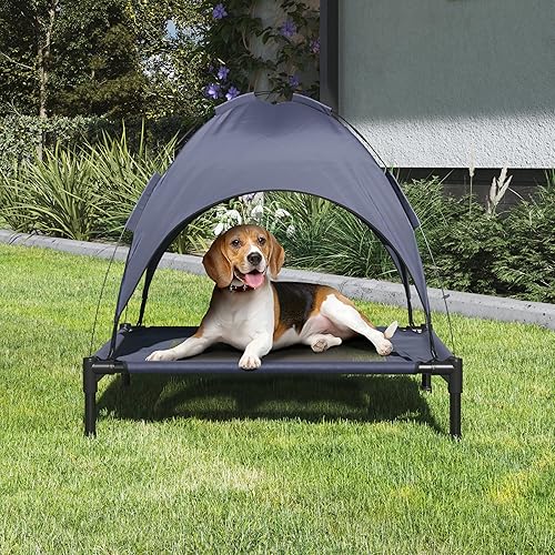 Miniatura 4 de PETMAKER - Cama elevada portátil tipo catre con toldo para perrosmascotas, de 30 x 24 pulgadas con patas antideslizantes, para interiores y