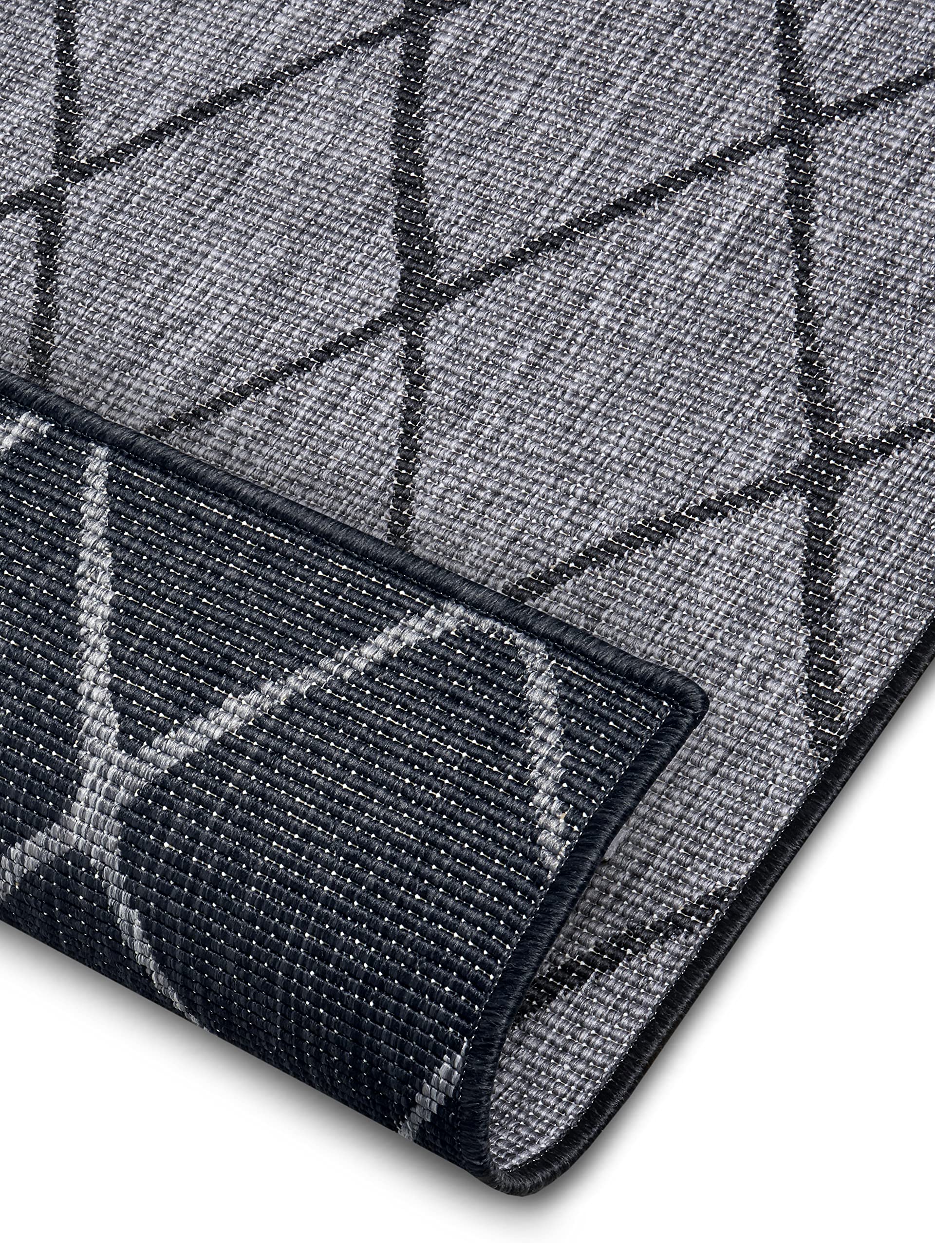 NORTHRUGS In- und Outdoor Teppich Malaga 120x170cm - Wendeteppich Wetterfest Modernes Geometrisches Muster für Balkon Terrasse Garten Wintergarten Küche Wohnzimmerteppich Wasserfest in Night Silver