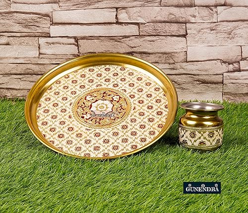 Miniatura 1 de Crafts - Juego tradicional de Pooja Thali Meenakari de acero inoxidable Karwa Chauth Puja ThalThali y Lota para el hogar y el templo para regalo de