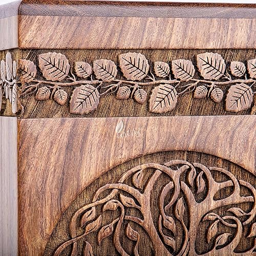 Miniatura 5 de INTAJ Urnas de cremación para cenizas humanas para adultos, caja de urna y ataúd de madera del árbol de la vida, urna funeraria grande, palo de