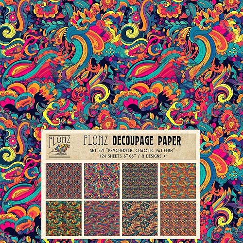 Flonz Paquete de papel para decoupage (24 hojas 15x15 cm) - Multicolor, brillante, hojas cuadradas para decoupage, manualidades y álbumes de recortes