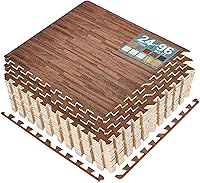 Vista 24 de Sorbus Losetas de suelo de madera veteada, esteras de espuma EVA entrelazadas, losetas de 3/8" de grosor para suelos de madera, esteras de ejercicio