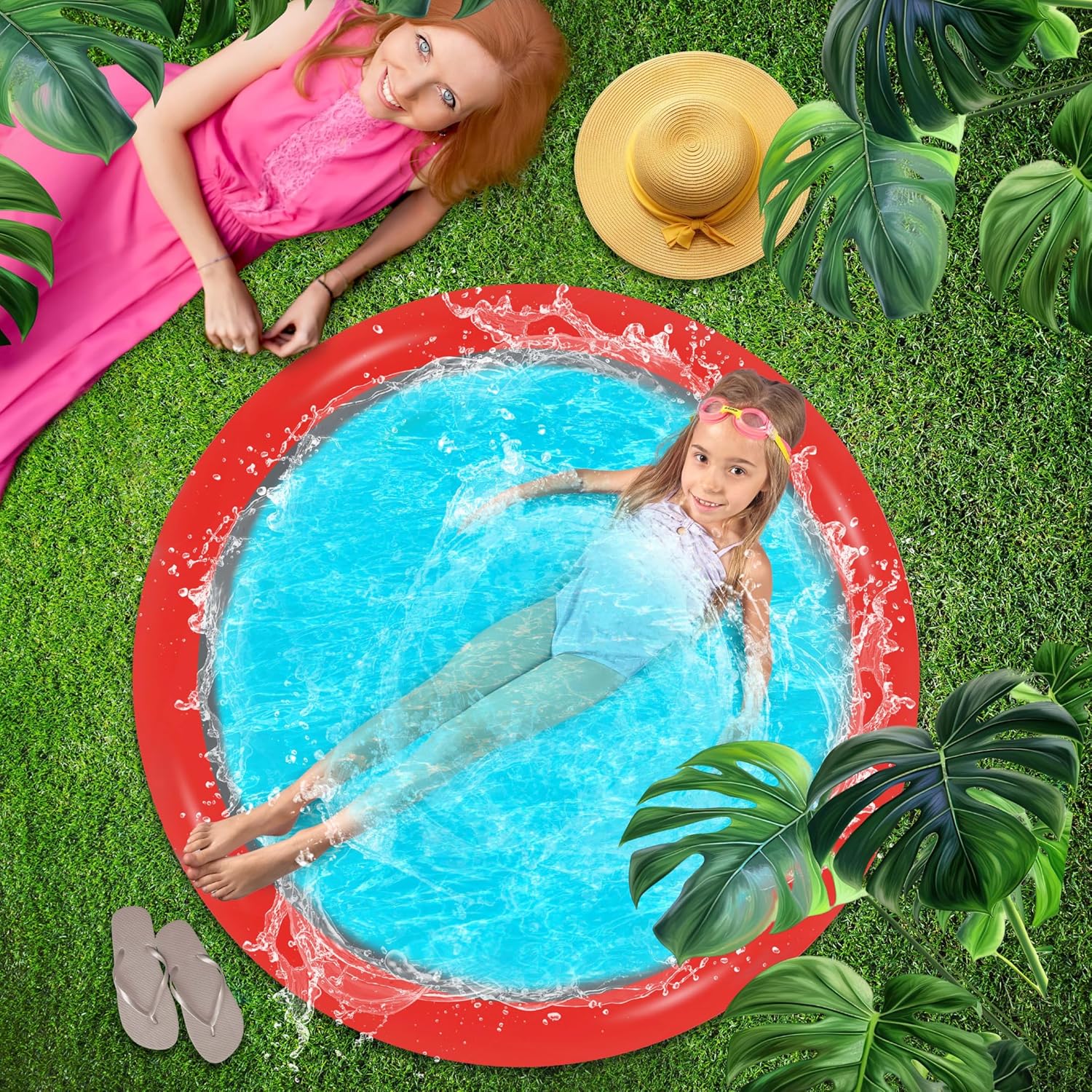 POZA Inflatable Swimming Pool for Kids - Kiddie Pool with Non-Inflatable Bottom, Round Blow Up Pools for Fun Summer Party - 40x10 Inches