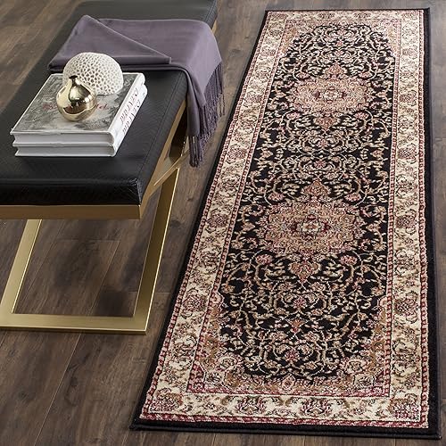 Miniatura 6 de Safavieh colección Lyndhurst LNH329A, tapete tradicional alargado Medallion color negro y marfil, de 2'3" x 12'., man-made-material, Rojomarfil