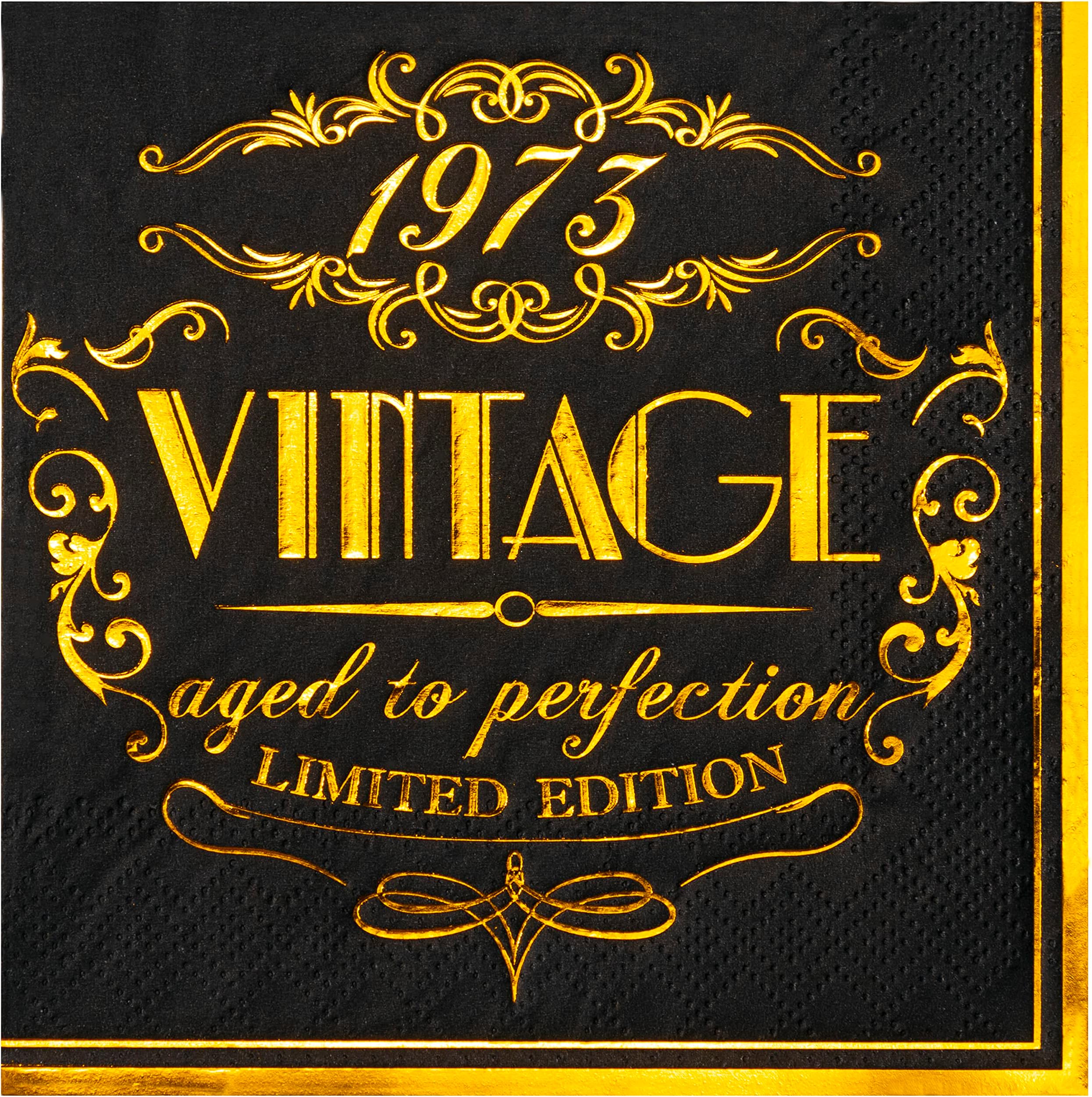 Crisky Black Gold Vintage 1971 Cocktail Napkins for Men 50th Birthday Decorations Beverage Dessert Cake Table Decorations Party Supplies 50 Count, 3-ply