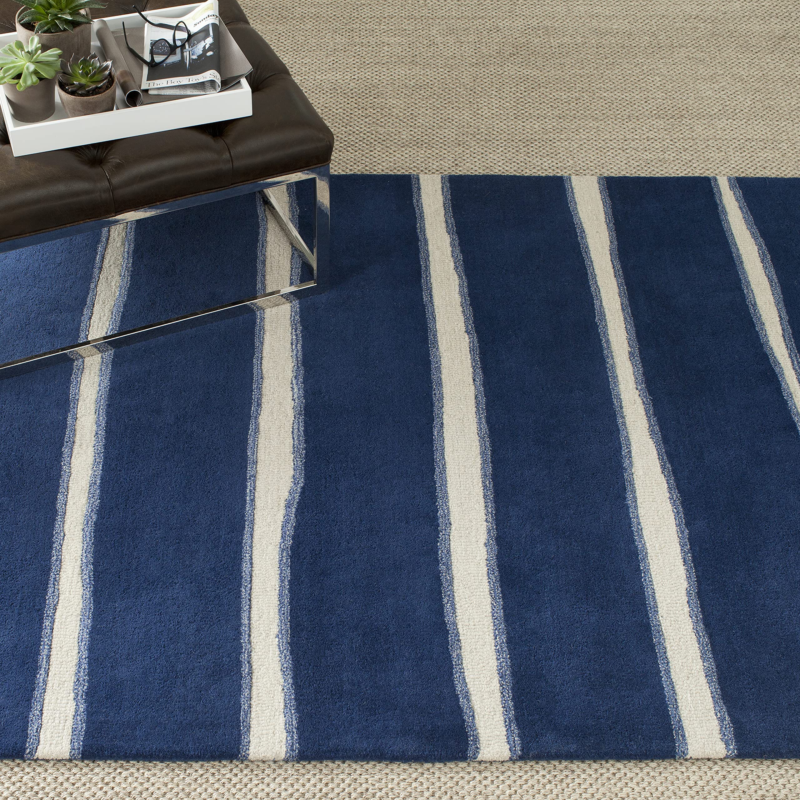 SAFAVIEH Martha Stewart Collection 5' x 8' Wrought Iron/Navy MSR3617C Handmade Chalk Stripe Wool & Viscose Area Rug