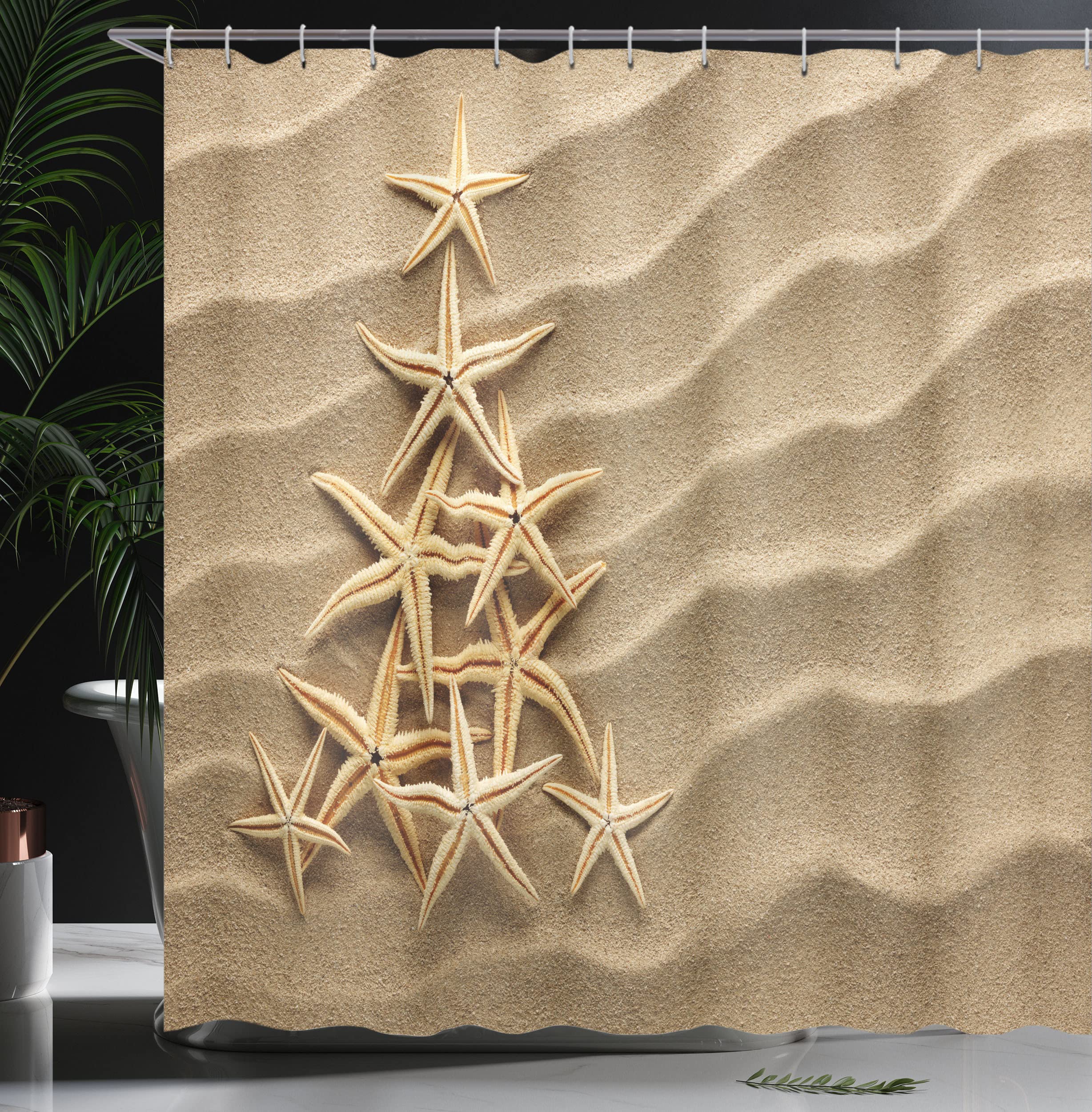 ABAKUHAUS Starfish Shower Curtain, Christmas Tree from Shells on the Sand Maritime Summer Coast Holiday Vacation - Image 3