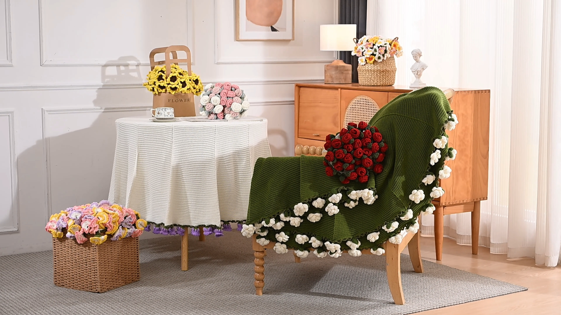 Amazon.com: Longhui bedding Crochet Flower Bouquet Throw Blanket