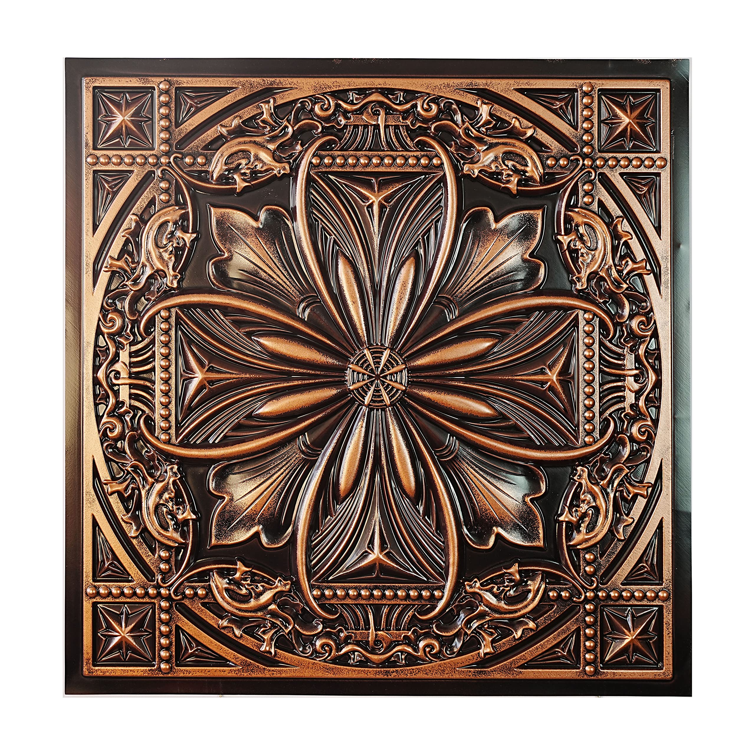 Paintsdecor Traditonal Copper Pressed Tin Ceiling Tiles, Easy To Install Pvc Panels, (10-Pack,40 Sq.ft) Wall Decor For Bar Cafe Club Pl10 10Piece (Traditonal Copper)