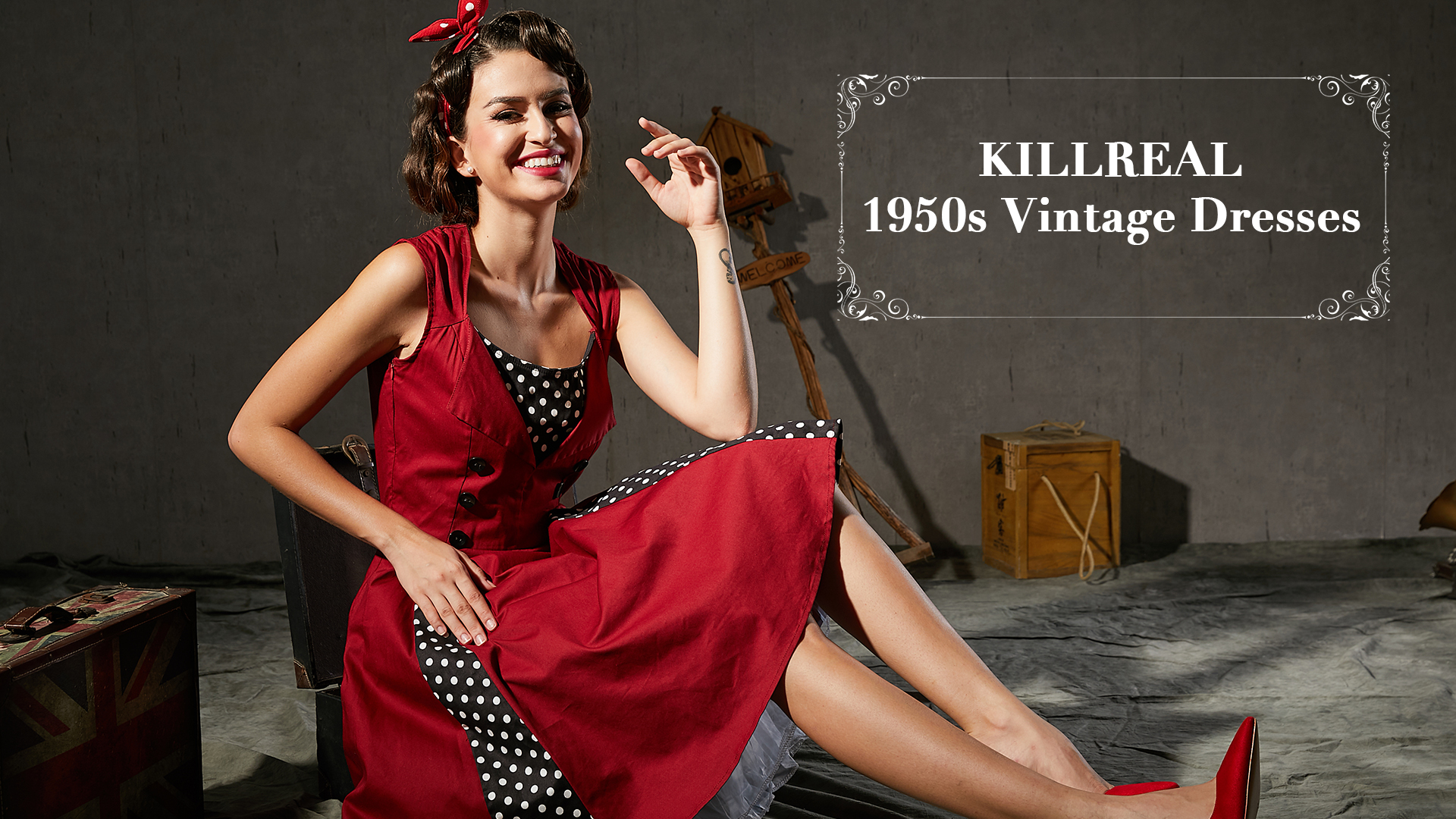 KILLREAL Women's 1950s Style Retro Vintage Rockabilly Dress with