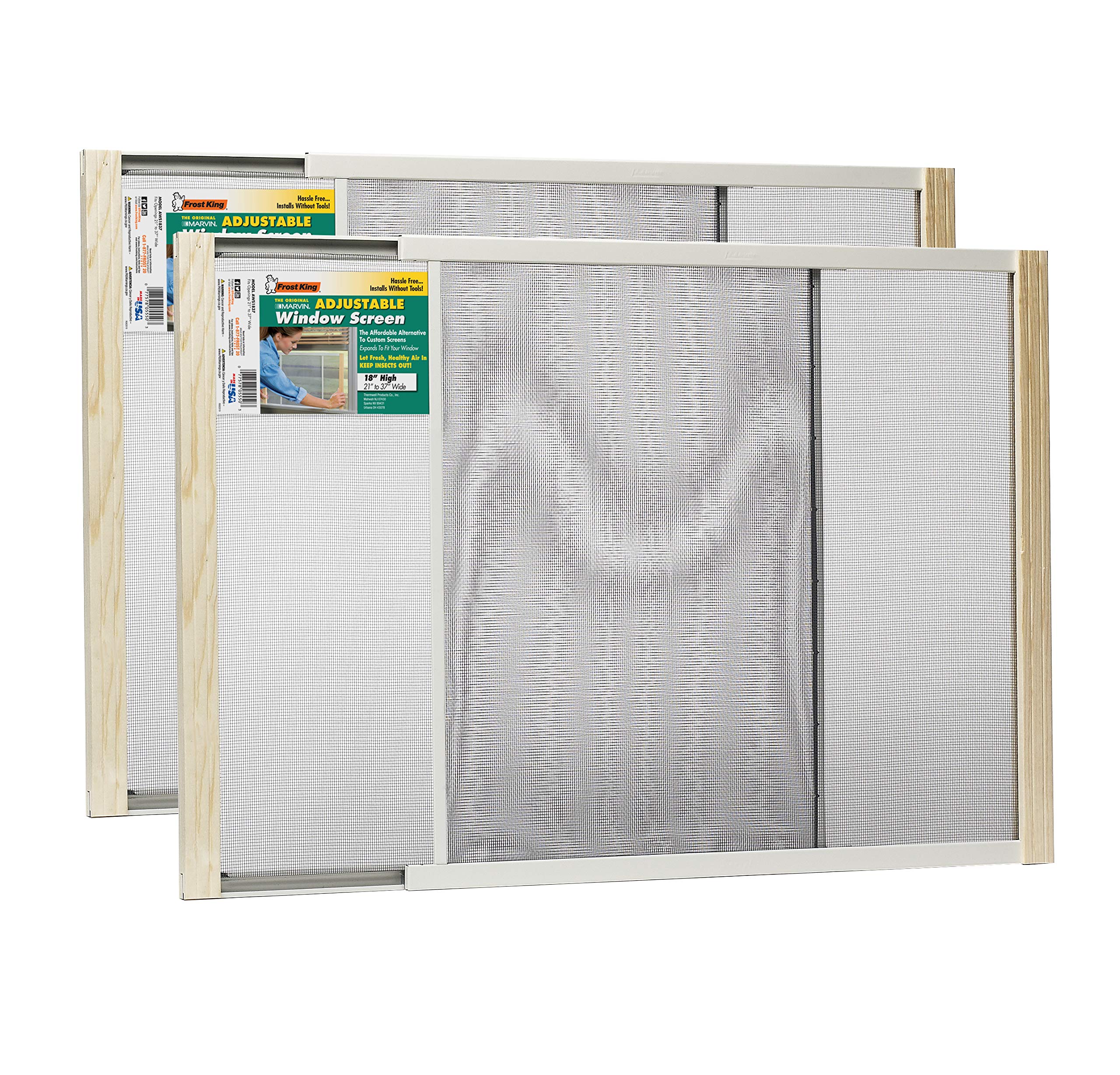 Frost King 2AWS1837 WB Marvin Adjustable Window Screen, 18in High x Fits 21-37in Wide (2 Pack)