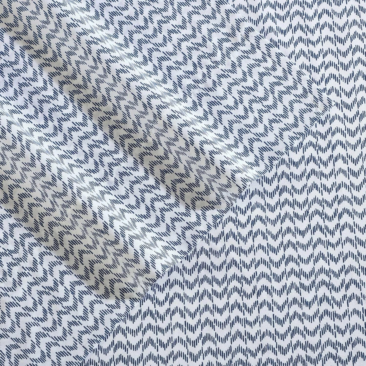 Twin XL Blue Ikat Wave Cotton Percale Bedding Set