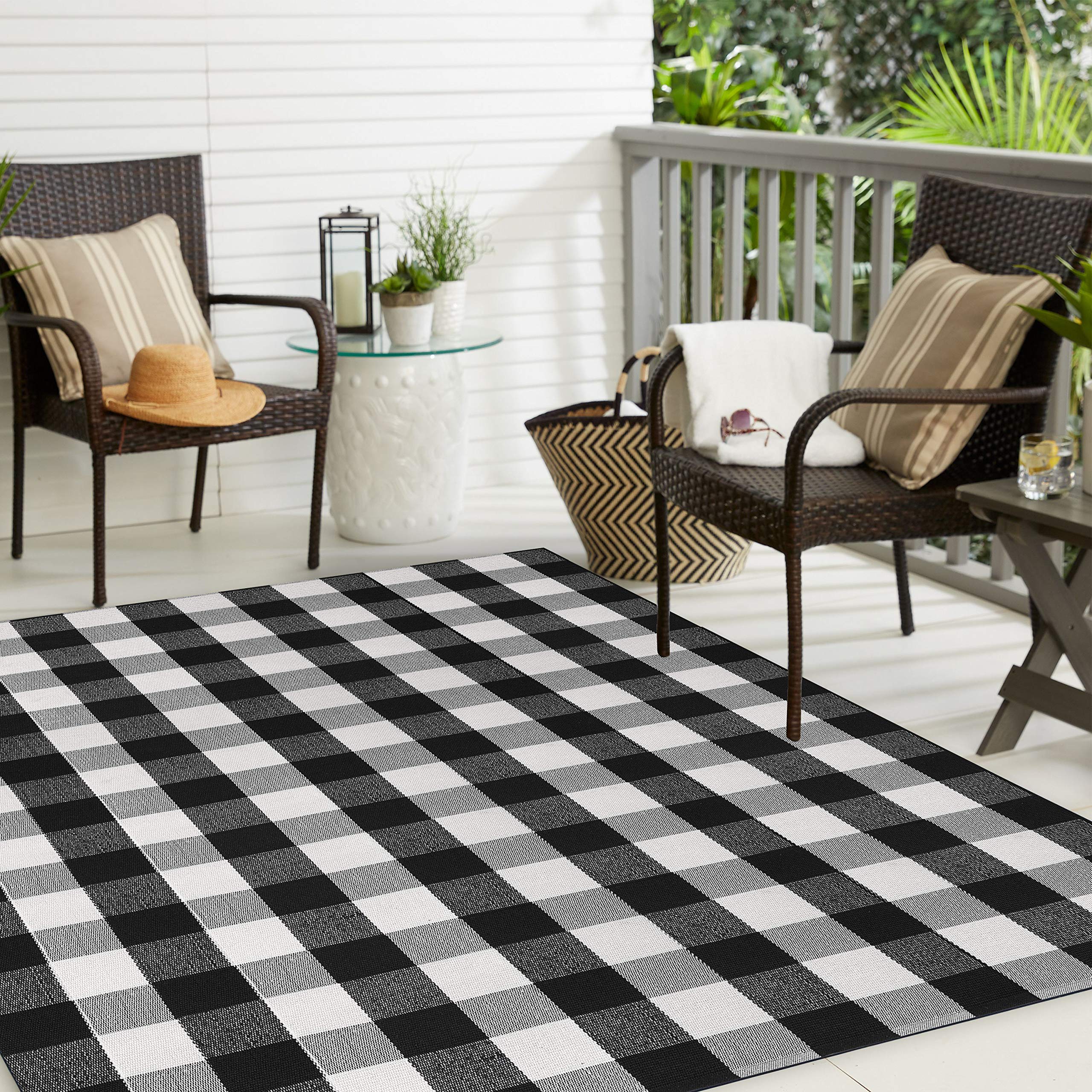 MUBIN Buffalo Check Rug Black/White Plaid Rugs 5ft x 6.5ft Cotton Washable Hand-Woven Outdoor Area Rugs for Sofa/Living Room/Dining Room/Bedroom (5' x 6.5', Black&White)